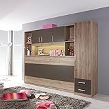 Funktionsbett Susi + Schrankwand 90 * 200 cm Eiche Sanremo grau Kleiderschrank Kinderbett Jugendbett Jugendliege Bettliege Wand Klappbett B