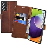 Suncase Book-Style Hülle kompatibel mit Samsung Galaxy A52 Leder Tasche (Slim-Fit) Lederhülle Handytasche Schutzhülle Case mit 3 Kartenfächer in antik-C