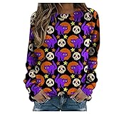 Halloween-Sweatshirts für Damen, langärmelig, Kürbis-Katzen, bedruckt, lässiger Pullover, Shirts für Teenager-Mädchen, Schulp