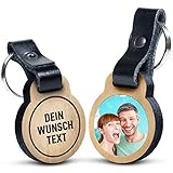 Premium Schlüsselanhänger aus Eichenholz mit kratzfestem Foto und Wunschtext Gravur - Geschenkidee für W