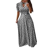 LRWEY Damen Strandkleid mit kurzen Ärmeln und Schultern, Vintage, Maxikleid, Sommerkleid, 100% hohe Qualität, bequem, elegant, Maxi, knöchellang, für jeden Tag, locker Gr. XX-Large, Schw