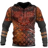 Viking Pullover, Ritterrüstung 3D Gedruckter Herbst Männer Zip Hoodies Casual Streetwear Trainingsanzug Cosplay Kleidung,Hoodies,M