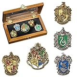 The Noble Collection Hogwarts House Pins by Set of 5 Metal, Hand-Enamelled House Pin Badges Supplied in a Wooden Display Case - Officially Licensed Harry Potter Movie Collectab