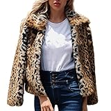YJING Kunstpelz Mantel Damen Leopard Parka Mit Tasche Fuzzy Warm Coat Winter Langarm Winterjacke Frauen Übergroße Outwear Casual Outlet Faux Fur Jacke Pullover Oversize(11-Braun,L)