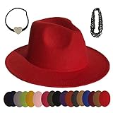 VPbao Damen Herren Fedora Hut mit Leder & Perle Schnalle breite Krempe Cosplay Panama Cap (37 Farben) Gr. M, Filz Solid R