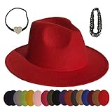 VPbao Damen Herren Fedora Hut mit Leder & Perle Schnalle breite Krempe Cosplay Panama Cap (37 Farben) Gr. M, Filz Solid R