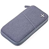 TROIKA SAFE FLIGHT - TRV20/GY - Etui für Reisedokumente - mit Ausleseschutzfolie (für RFID-Chips) - Reißverschluss - 12 Innenfächer - Stiftschlaufe - Polyester - grau/orange - TROIKA-Orig