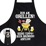 MEJOSER Grillschürze-Bin am Grillen! Keine Tipps! Bier bringen! Abflug- Grillschürze für Männer Lustig als Geschenkidee für Papa Opa Vatertag Geburtstag Grillparty Weihnachten in Schw