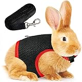 Verstellbares Hasen Geschirr Leine Weiches Geschirr für Kaninchen Mesh Kaninchen Geschirr Hamster Weste mit Elastischer Leine für Kleintiere Hasen Hamster Katzen Outdoor (L, Schwarz)