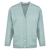 Klassische Damen-Strickjacke mit Stickerei, langärmelig, Taschen für ältere Frauen Gr. L, Green Embroidery C