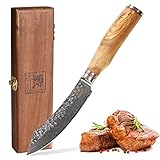 zayiko Olive Damastmesser Exklusives Steakmesser extrem scharfe 12,50 cm Klinge aus 67 Lagen I Damast Küchenmesser aus echtem japanischen Damaststahl mit Griff aus Olivenholz & Holzbox