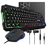 THE G-LAB Combo Helium 4 in 1 Gaming Bundle - Gaming Tastatur QWERTY - inkl. Ñ - Hintergrundbeleuchtung, Gaming-Maus mit 3200 DPI, In-Ear-Kopfhörer, rutschfestes Mauspad - PC PS4 Xbox O