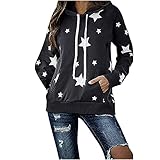 Hoodie Damen Oversize Kapuzen Pullover Sweatshirts Herbst Winter Vintage Kapuzenpullover mit Sternenprint Rundhals Streetwear Lange Ärmel Longshirt Oberteile T-Shirt Mädchen Tunika Sp