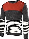 Herbst und Winter Pullover Herren Pullover Rundhals Raglanärmel Streifen Herren Strickpulli, dunkelgrau, Larg