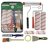 Farbroller-Set, Farbwanne, Malerpinsel, 22,9 cm, 10,2 cm, 12-teiliges Malerzubehör, Malerstab, Spachtelmesser, Abdeckband, Dosenöffner für Heimwerker im Innen- und Außenb