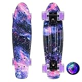 DUANYU Penny Board, 22 Zoll Penny Board Skateboard Erwachsene für Kinder, Portable Cruiser Skateboard mit Mode Flash Wheel, für Teens Anfänger Mädchen Jungen, auch Osprey Skateboard? (Galaxy)