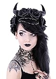 Gothic Kopfschmuck - Satanisches Horn mit schwarzen Rosen Haarschmuck diab