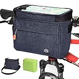 Lenkertasche 4.2L Wasserdichter Fahrradkorb Tasche mit Touchscreen Vorne Fahrradtasche mit Netztasche Radtasche Fronttasche Lenkerkorb Fahrrad Handyhalterung mit Schultergurt für alle Handy (Blau)