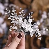 Simsly Blumenhaarschmuck, Hochzeits-Haarkamm, silber- oder rotgoldfarben, Haaraccessoire, mit Perlen, Brautschmuck, für Damen und Mädchen, silb