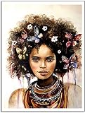 Leinwandbild 60x80 cm Rahmenloses Afrikanisches Mädchen Afro-Amerikanischer Afro-Kopf Mode Mädchen Portrait Moderne Pop Art Mädchen Wohnzimmer Schlafzimmer Dek