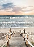 Glasbild Jetty 50 x 70 cm | Wellen Strand Meer Strandmotiv hell Meermotiv Sand Blau Steg | Glas Bild Wandbild | Wohnzimmer Schlafzimmer groß modern Kü