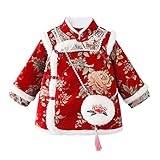 Kinder Mädchen Chinesisches Neujahrsfest Stickerei Prinzessin Kleider Winter Frühling Langarm Qipao Kleid Cheongsam Freizeitkleider Mit Tasche 1-5 Jahre (Red, 12-18 Months)