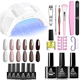 Beetles Gel-Nagellack-Starter-Set mit 48 W Nagellampe, Basisgel, Decklack, Soak-Off, Kaffee, Café, Braun, neutral, Beige, Mauve, Gel-Nagellack-Set, Maniküre-Set, Essentials, Nail-Art, DIY Z