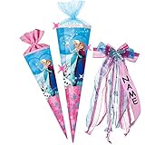 alles-meine.de GmbH Schultüte -  Disney die Eiskönigin - Frozen  - 100 cm - 12 eckig - incl. individueller _ großer Schleife - mit Namen - Organza Abschluß - Zuckertüte - mit /