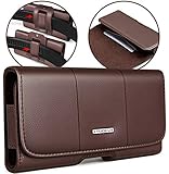 nuoku Lederholster für iPhone 12 Pro Max,11 Max,Xs Max,XR,8 Plus,7 Plus,6 Plus,Handy-Gürteltasche mit starker magnetischer Abdeckung, Gürtelschlaufen, Ausweisfach (passend Handy schmaler Hülle)