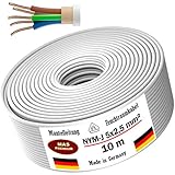 Feuchtraumkabel Stromkabel 5, 10, 15, 20, 25, 30, 35, 40, 50, 60, 70, 75, 80, 90 oder 100m Mantelleitung NYM-J 5x2,5 mm² Elektrokabel Ring für feste Verlegung (10m)