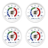 Lantelme Kühlschrankthermometer 4 Stück Set Deutsche Herstellung Analog Kühlschrank Klebe Thermometer Rund weiß 7015