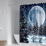 Beydodo Badewanne Vorhang Antischimmel 90x180, Badezimmer Duschvorhang Wasserdicht Winter Nacht Mond und W