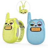 QNIGLO Walkie Talkie Kinder, FM-Radio 2 km Reichweite LED Blinkende Augen Tragbares Uhrenarmband, Walkie Talkie Kinder ab 3 Jahre, Spielzeug Geschenke für Mädchen Jung