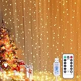 Yizhet Lichtervorhang 3x3m LED Lichterkette LED Lichterkettenvorhang mit 8 Modi, IP65 Wasserdicht Deko für Weihnachten, Partydekoration, Innenbeleuchtung (300LED, Warmweiß)