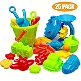 Swonuk 25 Stück Bunt Strand Sandspielzeug Set mit Netzbeutel, Strand Sandspielzeug Kinder -Kinderspielset - Enthält Kipper, Sandrad, Schaufeln, Rechen, Gießkanne, Sandspielzeug für Jungen und M