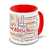 Schwaben-Tasse Tagcloud - weiß/rot - Tasse mit typischen Wörtern im schwäbischen Dialek