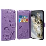 TOUCASACHOICE Kompatibel mit Sony Xperia Z3 Hülle, [Katzen und Bienenserie] PU Leder Ledercase Flip Magnetisch Tasche Wallet Tasche Handytasche Cover Etui Case (Lila)