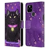 Head Case Designs Offizielle Zugelassen Ash Evans Glücklich Schwarze Katzen Leder Brieftaschen Handyhülle Hülle Huelle kompatibel mit Google Pixel 4a 5G