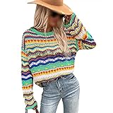 RWXXDSN Herbst Und Winter Mode Casual SchöNe NäHte Pullover Lose Open Space Farbe Rundhals Gestreifte Pullover F