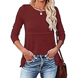 Herbst Und Winter Casual Fashion Damen Rundhals Einfarbig Waffel Langarm Pullover Loses T-Shirt ZurüCk Hohl DüNnes Top F