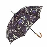 MARY SAM'S Umbrella, Stabiler ultraleichter Damen und Herren Stockschirm mit Holzgriff, Auf-Automatik Regenschirm windfest und wasserabweisend, Blumen Lila, Grün, Blau, B