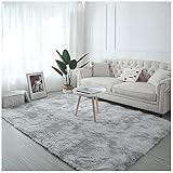 Shaggy Teppich Farbe Anthrazit Hochflor Langflor Teppiche Modern Antirutschmatte Teppich Weiche Fußmatten Bunte Batik Teppich Wohnzimmer Flauschiger Teppich,Silber-Grau,60x160CM