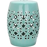 Safavieh Ravello Indoor/Outdoor Garden Stool Gartenhocker Für Innen/Draußen, Glasierte Keramik, Türkis, 33 x 33 x 46.99