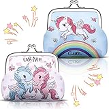 2 Stücke Einhorn Geldbörsen, Kunstleder Münztaschen Tragbare Schmucktasche mit Kiss Lock Verschluss Niedliche Einhorn Regenbogen Geschenkpackung für Kinder Geburtstag Gefälligk