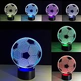 Fußball 3D Nachtlicht für Kinder Optische Täuschung Lampe mit Fernbedienung 16 Farben Ändern Fußball Geburtstag Weihnachtsidee für Sport Fan Jungen M