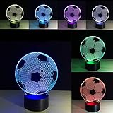 Fußball 3D Nachtlicht für Kinder Optische Täuschung Lampe mit Fernbedienung 16 Farben Ändern Fußball Geburtstag Weihnachtsidee für Sport Fan Jungen M