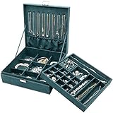 ProCase Schmuck Kästchen Organizer für Frauen, Zwei Schicht Schmuck Display Aufbewahrung Koffer mit 8 Halskette Kleiderbügel und herausnehmbaren Trennwand für Ohrringe Armbänder Ringe Uhren -Grü