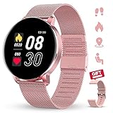 GOKOO Smartwatch 1.3 Zoll HD Voller-Touch Screen Damen Herren Intelligent Uhr IP67 Wasserdicht Fitness Tracker Schrittzähler Pulsuhren Schlafmonitor Frauen Männer Sportuhr für iOS Android (rosa)