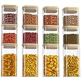 Vorratsdosen Glas 12er Set, FINEW Hochwertig Quadratische Glasbehälter Gewürzgläser mit Deckel, Luftdicht Vorratsgläser Glasgläser, Geeignet für Kaffee, Tee, Keks, Süßigkeiten, Nuss, Gewürz, Kö