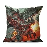 Tobgreatey Dekorativ Kissenbezüge Werfen Fantasy Drache mit Feuer Baumwolle Leinen Kissenbezug zum Bettwäsche Dekor Modern White 45x45